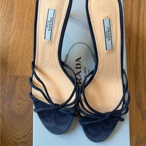 Prada Women's Suede Navy Blue Heels